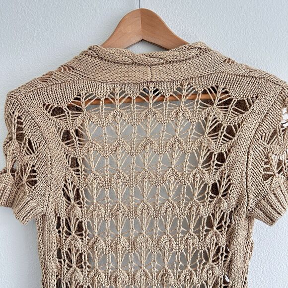 VTG Y2K Bebe Open Knit Cardigan Tan Size S Crochet Fairy Cottage Festival Boho - Picture 11 of 16